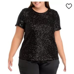 The Limited Black Sequin Top Short Sleeve Sparkly Party Blouse Evening Plus Size